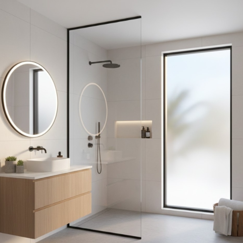 Frameless and semi-frameless shower screens in a Gold Coast bathroom